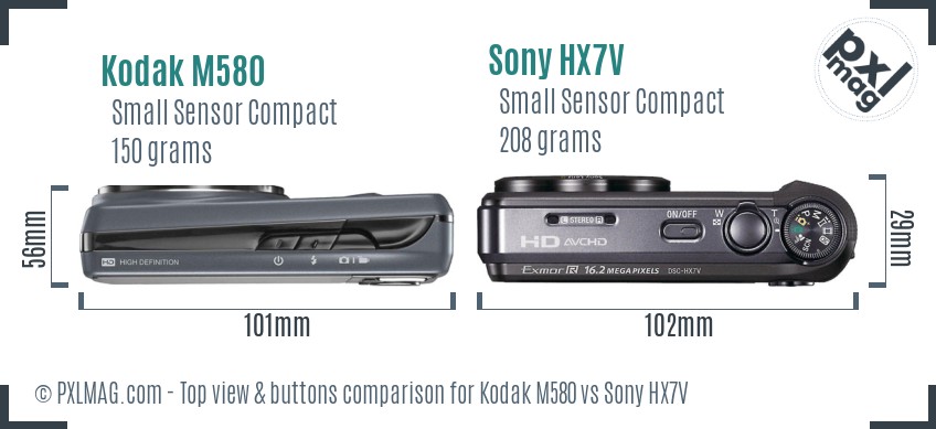 Kodak M580 vs Sony HX7V top view buttons comparison