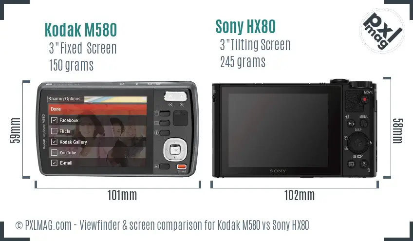 Kodak M580 vs Sony HX80 Screen and Viewfinder comparison