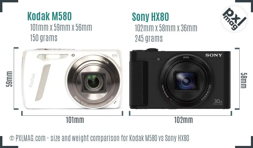 Kodak M580 vs Sony HX80 size comparison