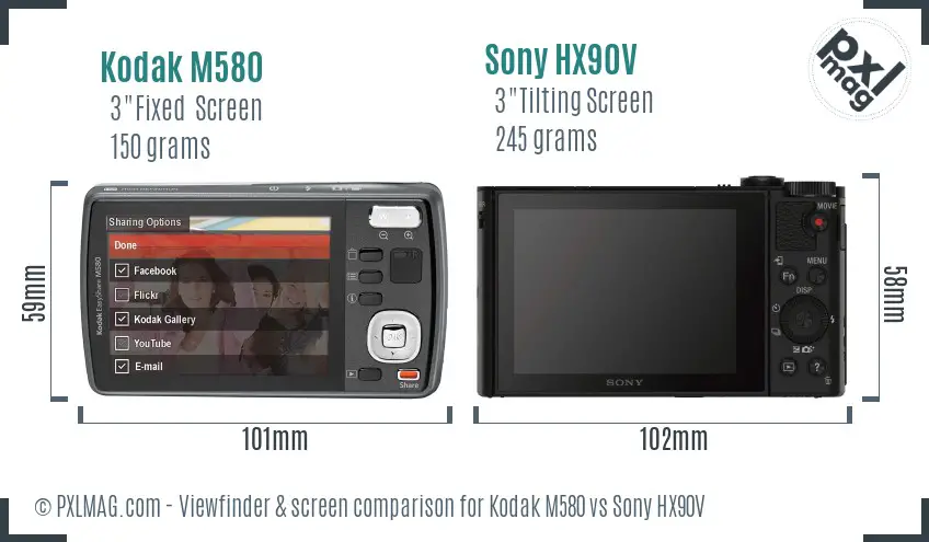 Kodak M580 vs Sony HX90V Screen and Viewfinder comparison