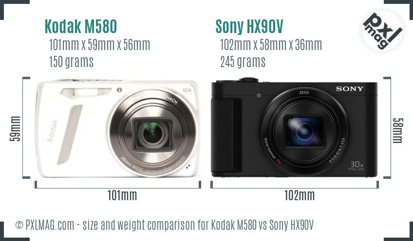 Kodak M580 vs Sony HX90V size comparison