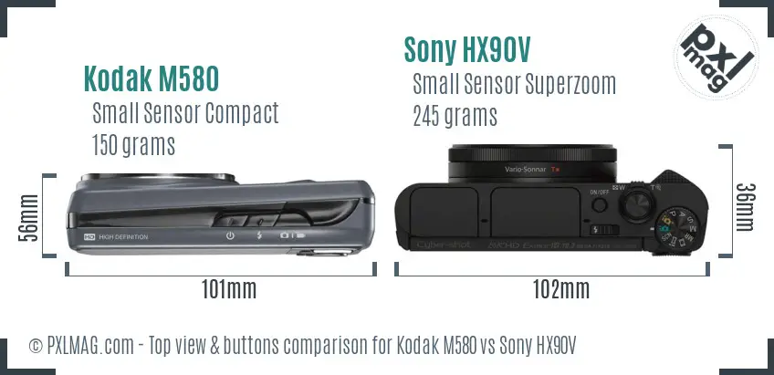 Kodak M580 vs Sony HX90V top view buttons comparison