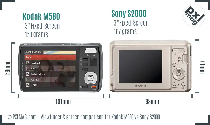 Kodak M580 vs Sony S2000 Screen and Viewfinder comparison