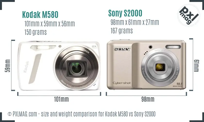 Kodak M580 vs Sony S2000 size comparison