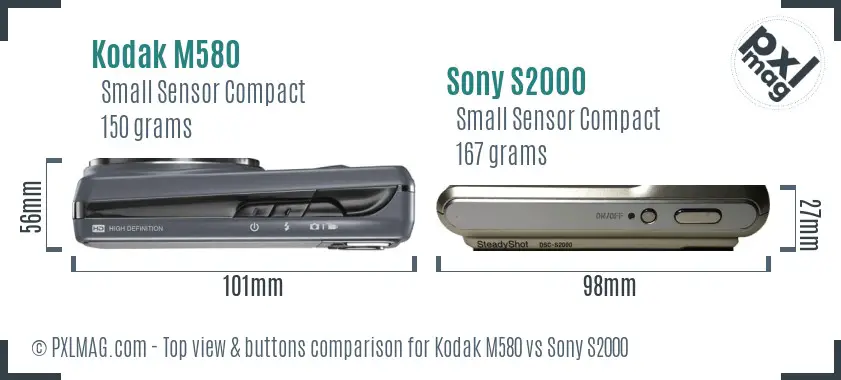 Kodak M580 vs Sony S2000 top view buttons comparison