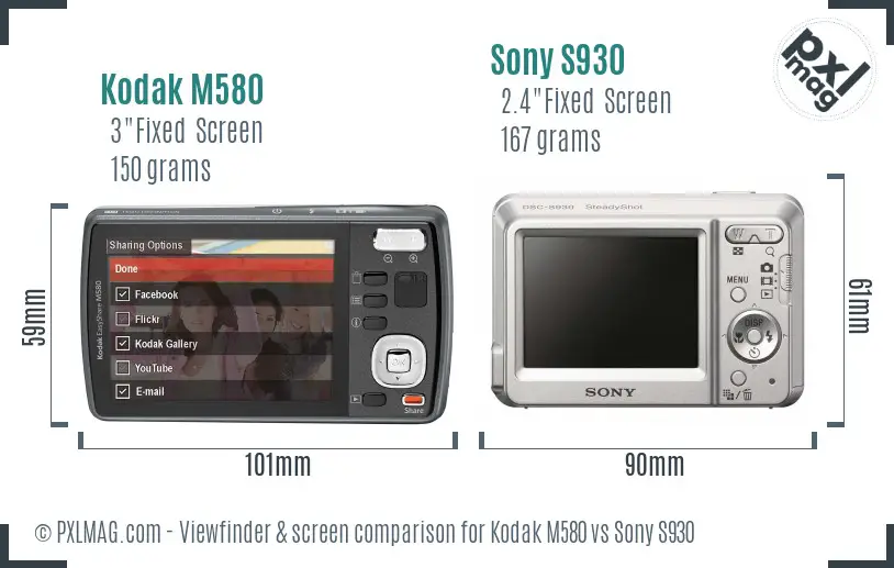 Kodak M580 vs Sony S930 Screen and Viewfinder comparison
