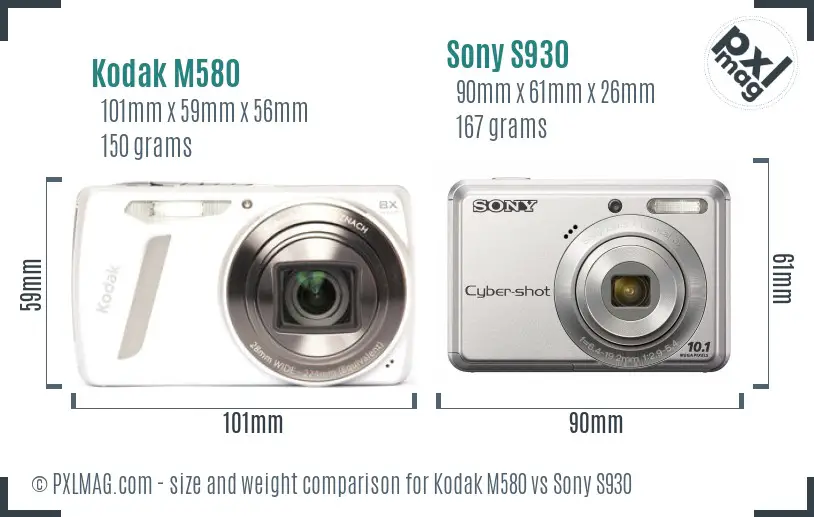 Kodak M580 vs Sony S930 size comparison