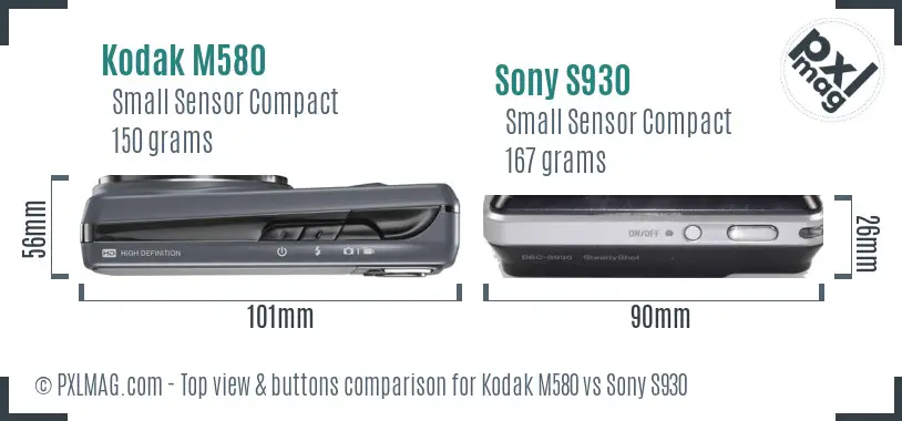 Kodak M580 vs Sony S930 top view buttons comparison