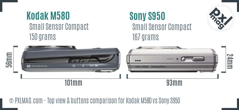 Kodak M580 vs Sony S950 top view buttons comparison