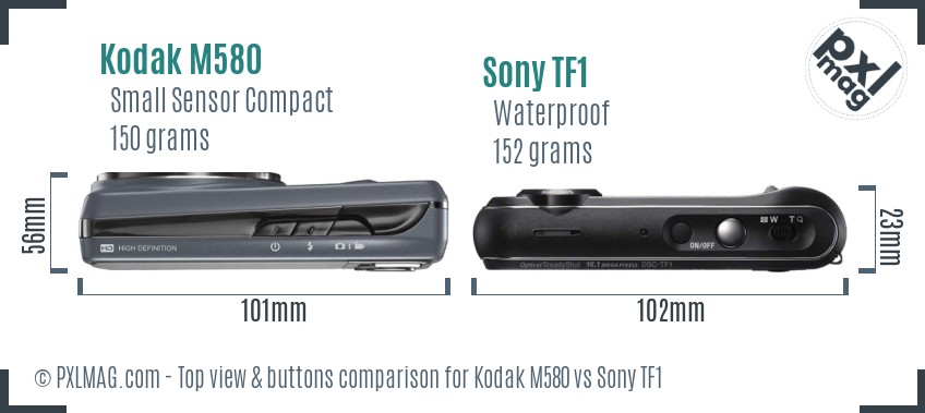 Kodak M580 vs Sony TF1 top view buttons comparison