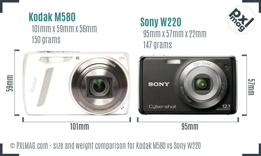 Kodak M580 vs Sony W220 size comparison