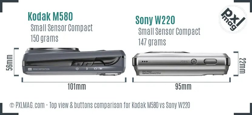 Kodak M580 vs Sony W220 top view buttons comparison