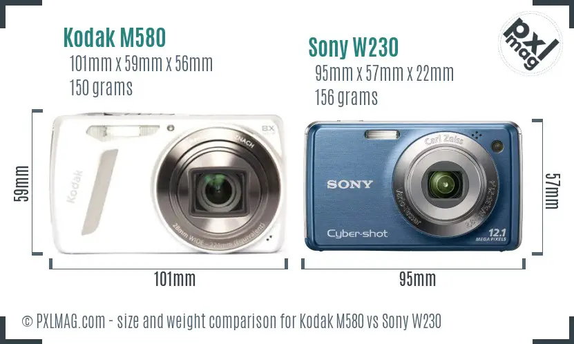 Kodak M580 vs Sony W230 size comparison