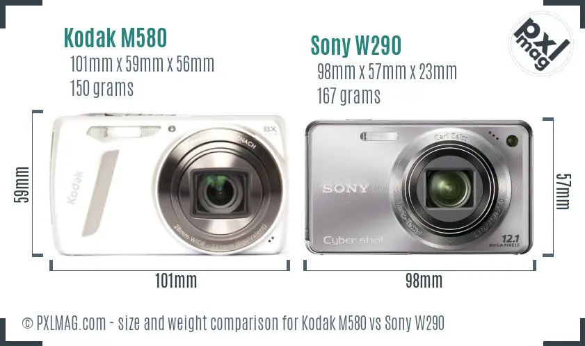 Kodak M580 vs Sony W290 size comparison