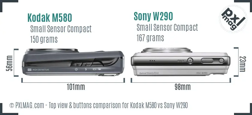 Kodak M580 vs Sony W290 top view buttons comparison