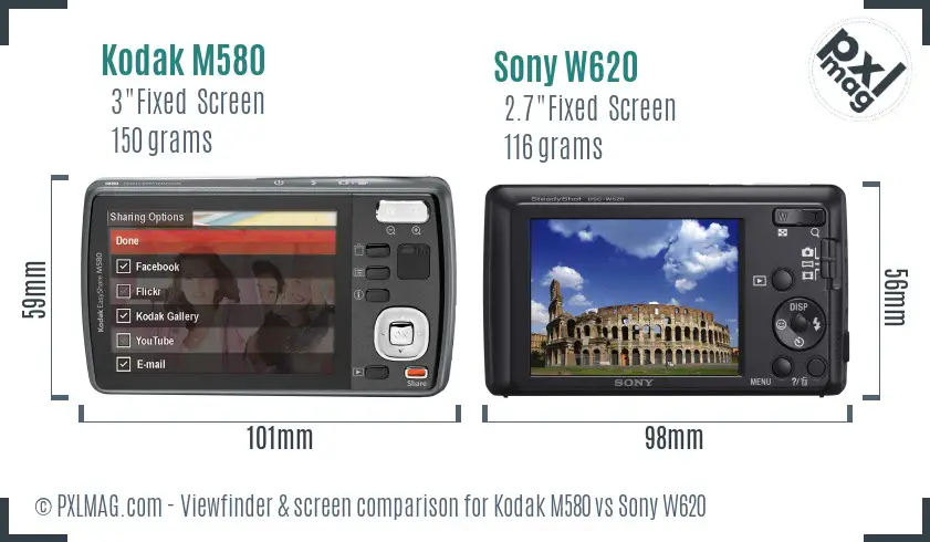 Kodak M580 vs Sony W620 Screen and Viewfinder comparison