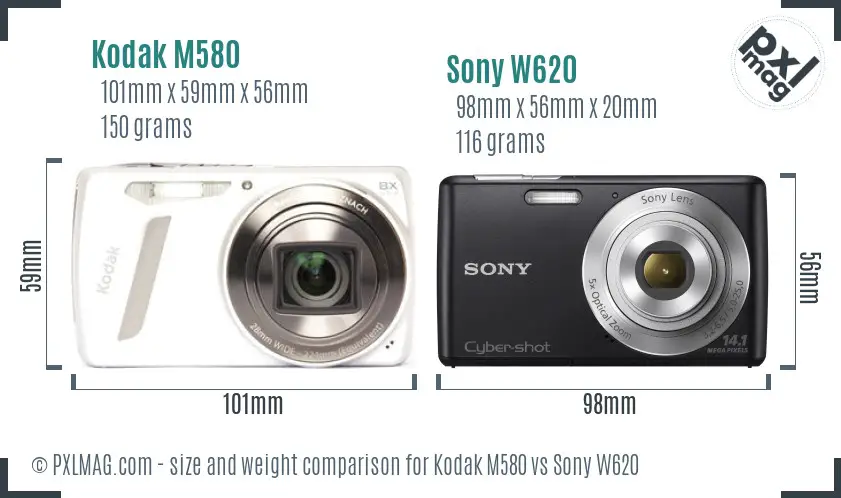 Kodak M580 vs Sony W620 size comparison