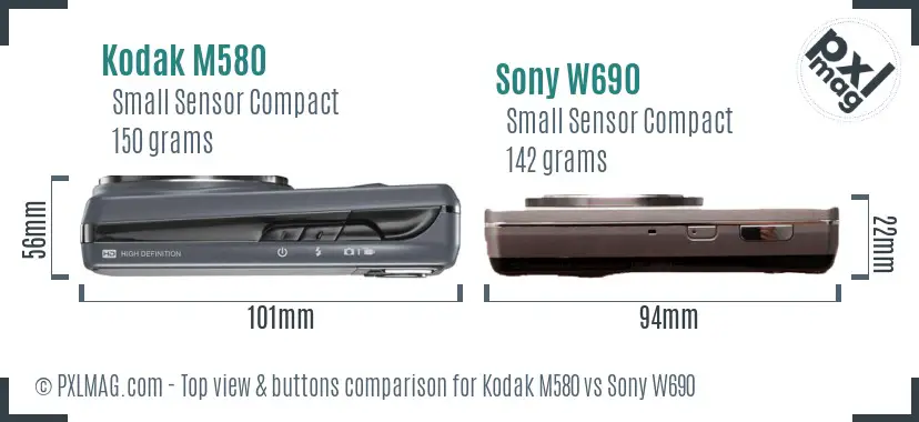 Kodak M580 vs Sony W690 top view buttons comparison Kodak M580 vs Sony W690 top view buttons comparison