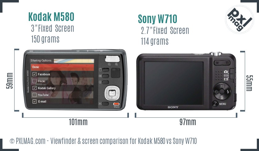 Kodak M580 vs Sony W710 Screen and Viewfinder comparison