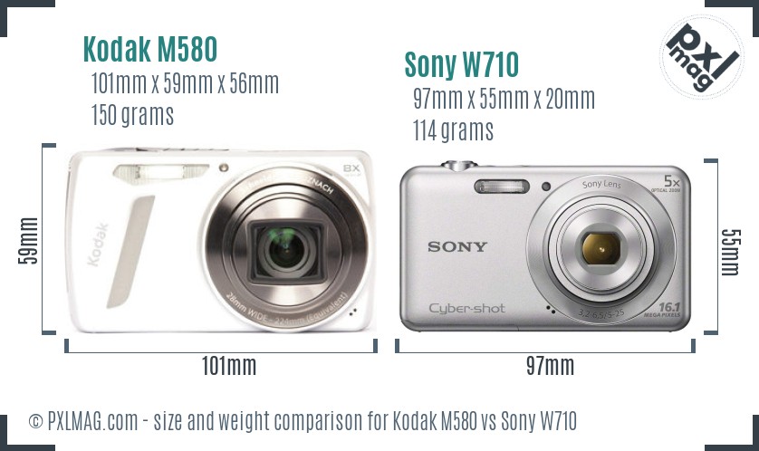 Kodak M580 vs Sony W710 size comparison