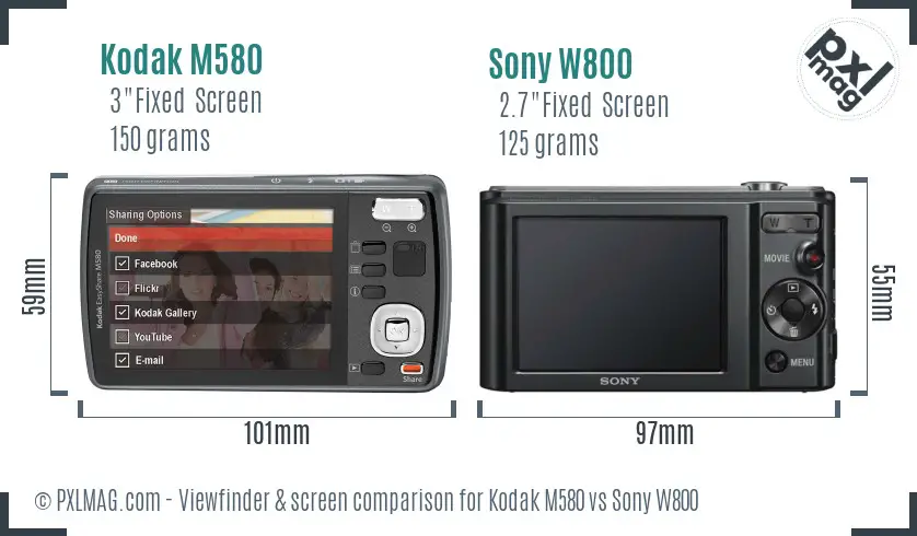 Kodak M580 vs Sony W800 Screen and Viewfinder comparison