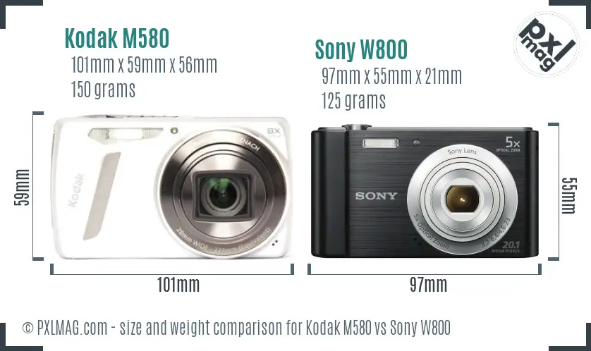 Kodak M580 vs Sony W800 size comparison