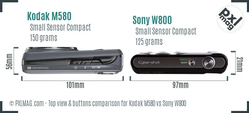 Kodak M580 vs Sony W800 top view buttons comparison