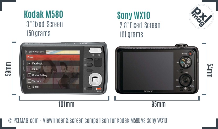 Kodak M580 vs Sony WX10 Screen and Viewfinder comparison