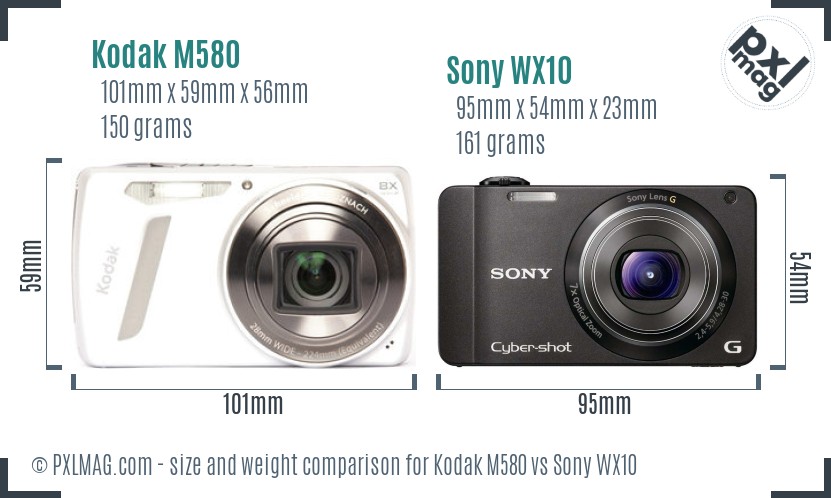 Kodak M580 vs Sony WX10 size comparison