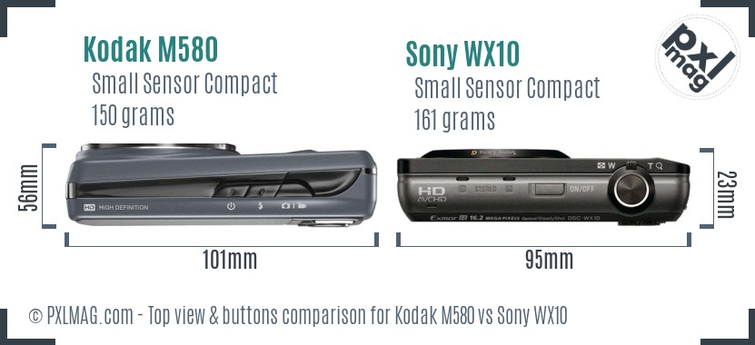 Kodak M580 vs Sony WX10 top view buttons comparison