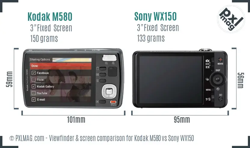 Kodak M580 vs Sony WX150 Screen and Viewfinder comparison