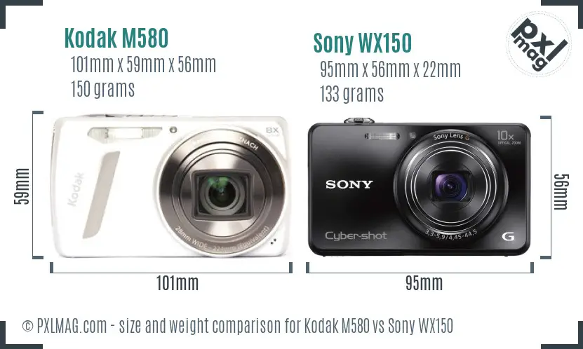Kodak M580 vs Sony WX150 size comparison