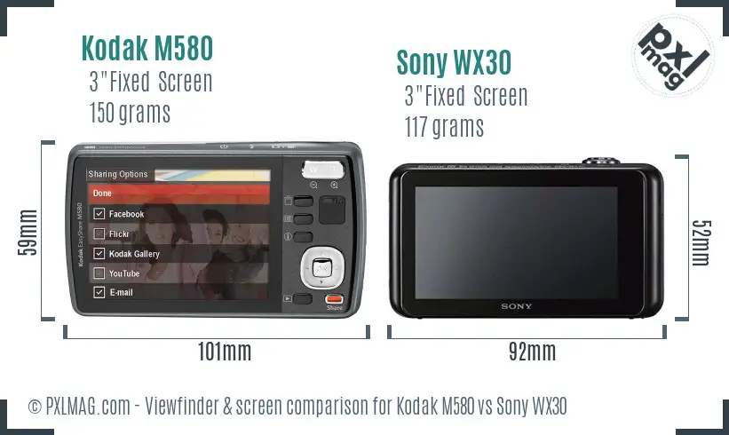 Kodak M580 vs Sony WX30 Screen and Viewfinder comparison