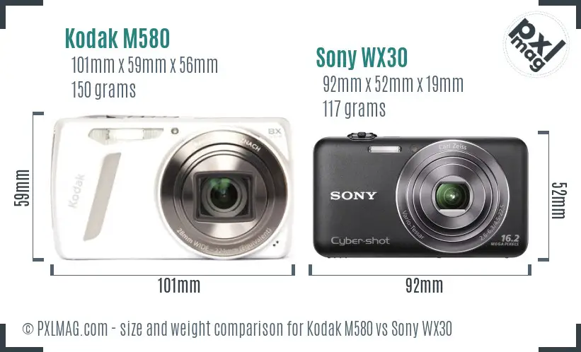 Kodak M580 vs Sony WX30 size comparison