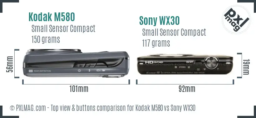 Kodak M580 vs Sony WX30 top view buttons comparison
