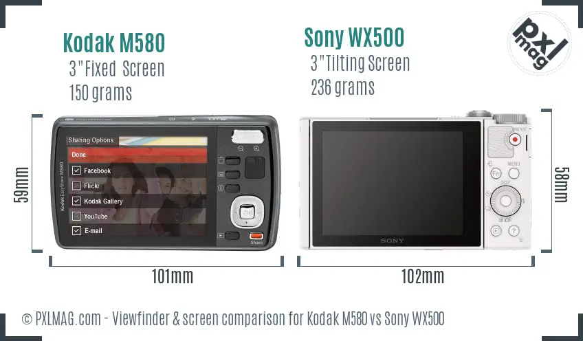 Kodak M580 vs Sony WX500 Screen and Viewfinder comparison