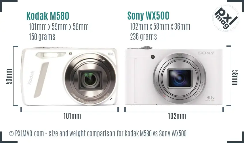 Kodak M580 vs Sony WX500 size comparison