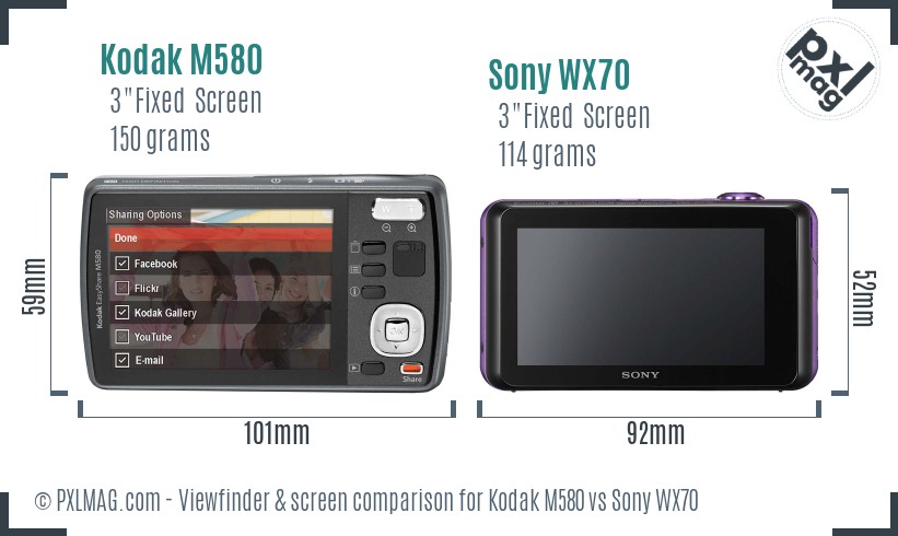 Kodak M580 vs Sony WX70 Screen and Viewfinder comparison