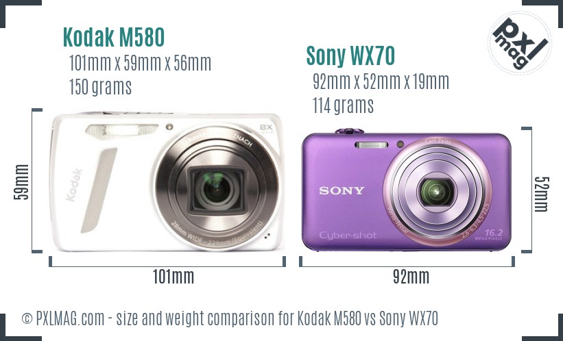 Kodak M580 vs Sony WX70 size comparison