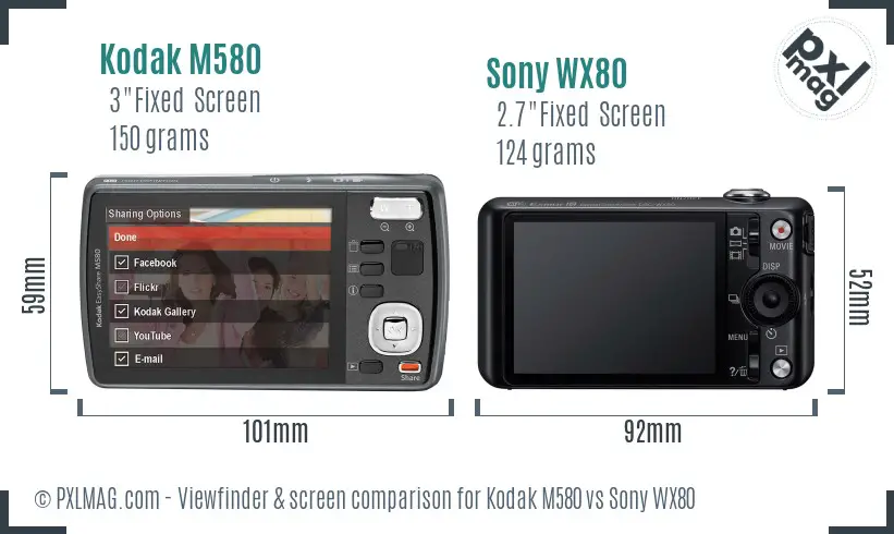 Kodak M580 vs Sony WX80 Screen and Viewfinder comparison