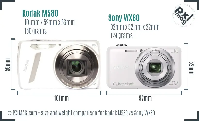 Kodak M580 vs Sony WX80 size comparison