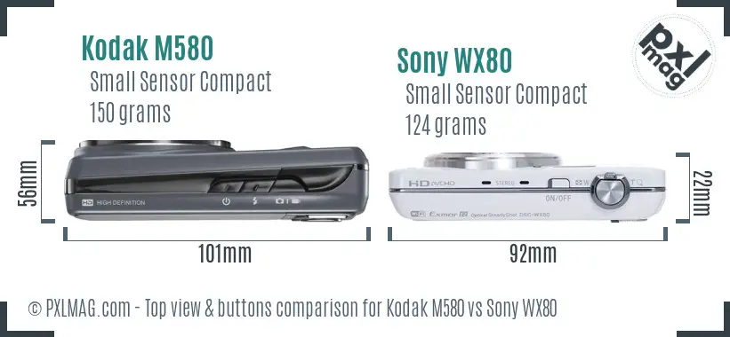 Kodak M580 vs Sony WX80 top view buttons comparison