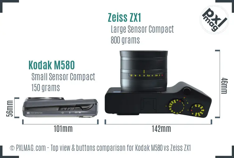 Kodak M580 vs Zeiss ZX1 top view buttons comparison