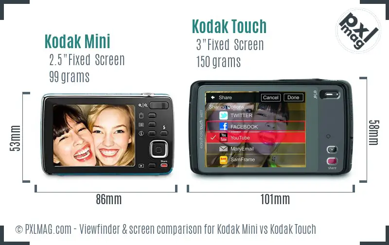 Kodak Mini vs Kodak Touch Screen and Viewfinder comparison