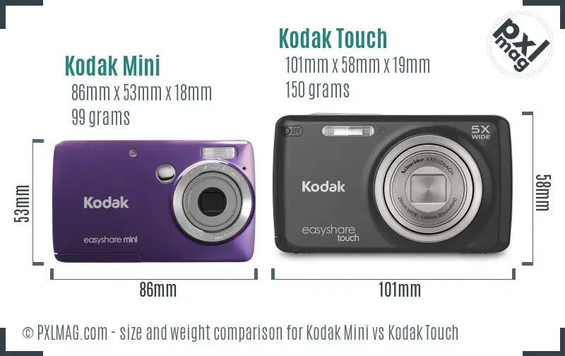 Kodak Mini vs Kodak Touch size comparison