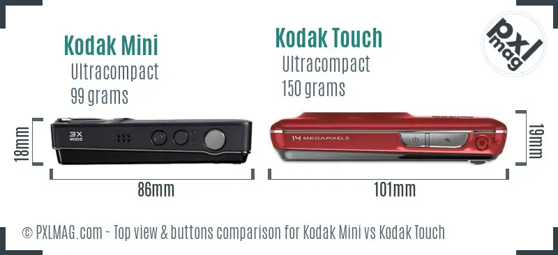 Kodak Mini vs Kodak Touch top view buttons comparison