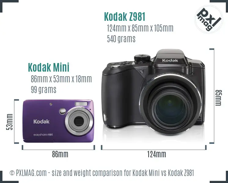 Kodak Mini vs Kodak Z981 size comparison