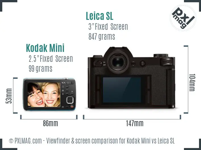 Kodak Mini vs Leica SL Screen and Viewfinder comparison