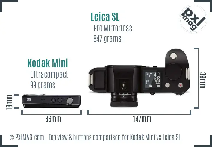 Kodak Mini vs Leica SL top view buttons comparison