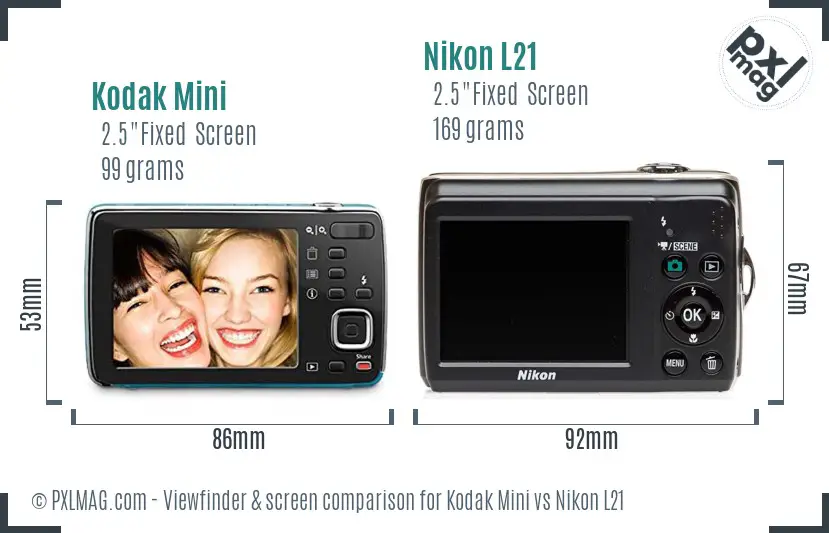 Kodak Mini vs Nikon L21 Screen and Viewfinder comparison